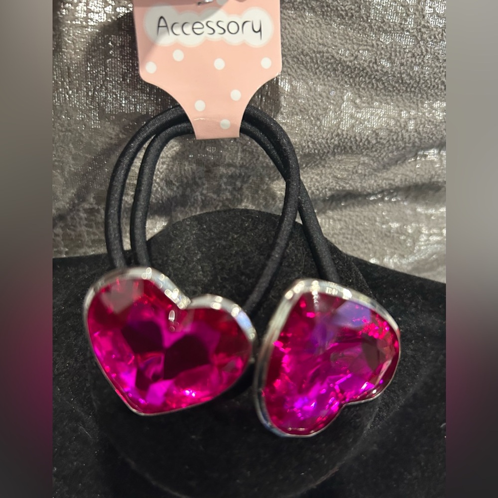 Set of 6 Heart/Circle Shaped Pink /Multi Large Hair Charm Ties